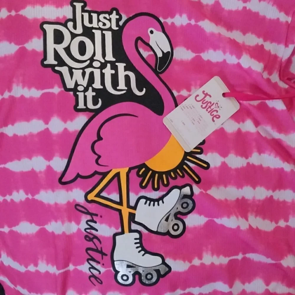 Justice Girls Shorts & T-Shirt Tie Dye Flamingo Pajama Set Size L 12/14